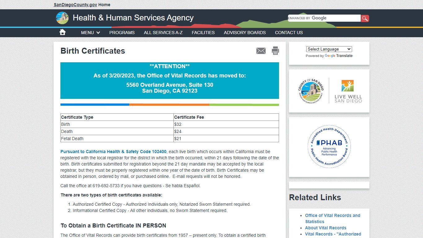 Birth Certificates - SanDiegoCounty.gov